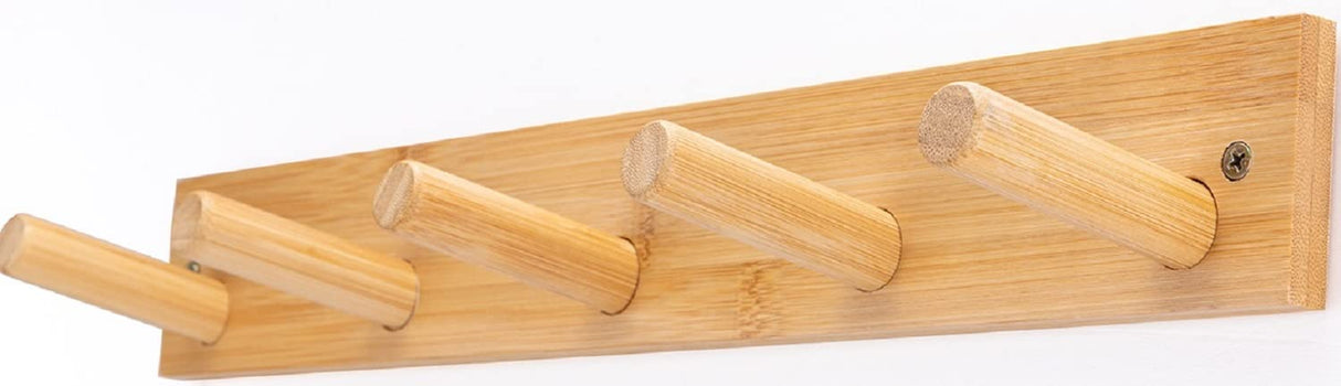 Fujinzhu Wall Mounted Coat Rack, 5-Pegs Bamboo Entryway Hat Rack for Wall, Hooks for Hanging Coats and Jackets, Bathroom Kitchen Towel Rack Wall Hangers for Clothes Towel Hats Jackets Fujinzhu