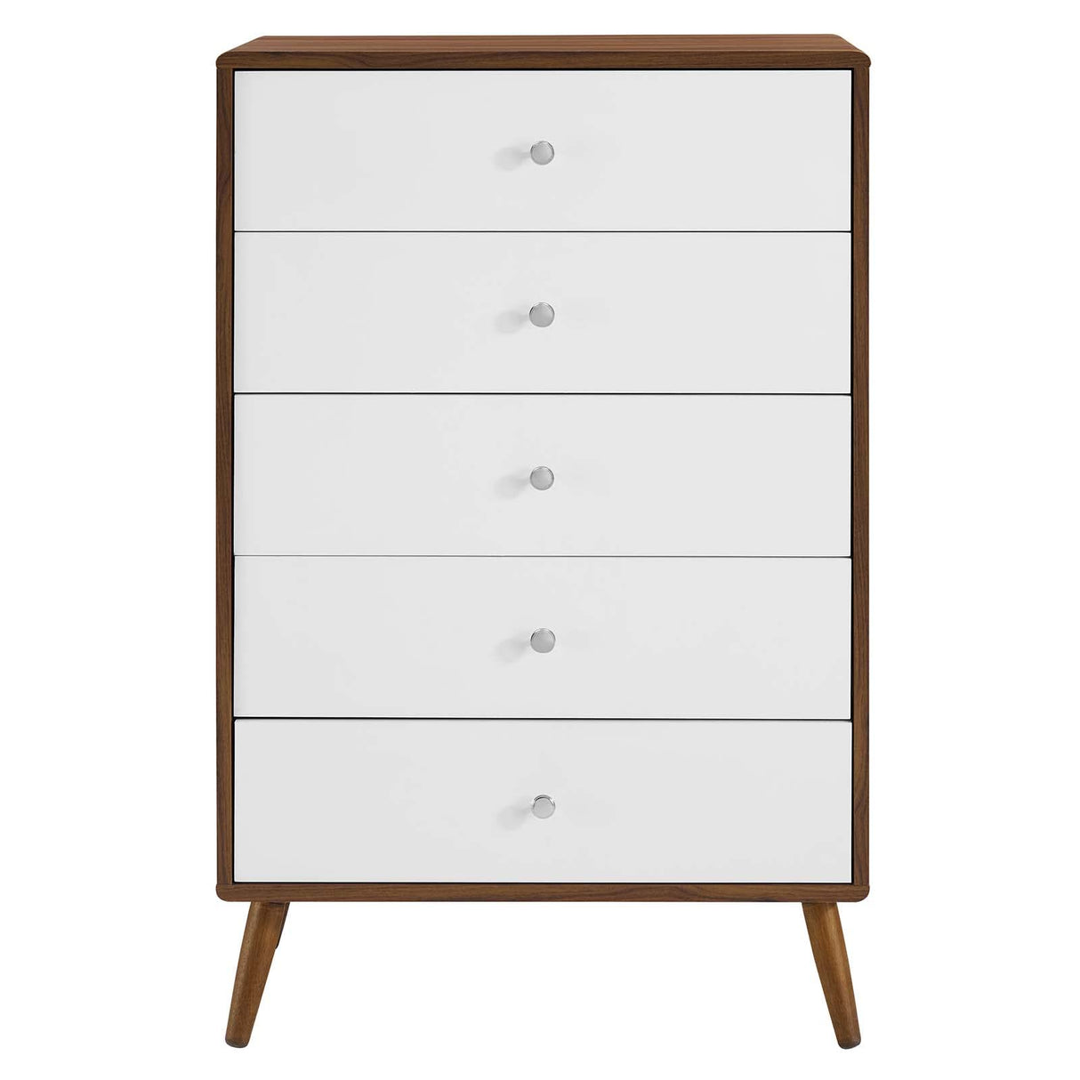 Modway Transmit Mid-Century Modern Wood Walnut White, 5-Drawer Chest Modway