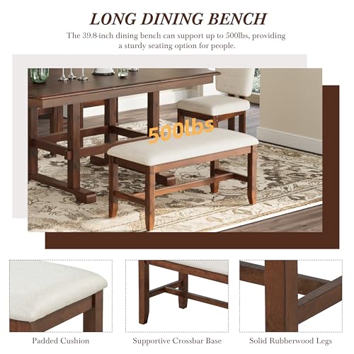 Merax Solid Wood Extendable Dining Table for 4-8 People with Seamless Extension from 60 to 78 Inches, 6-Piece Retro Dining Set with Rectangular Kitchen Table, Bench and 4 Chairs, Space-Saving Design Merax