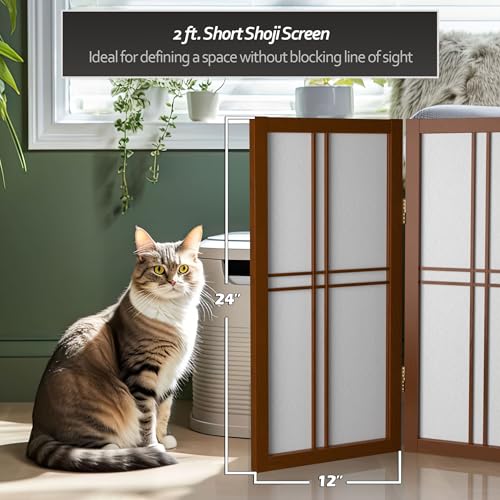 2 ft. Short Desktop Double Cross Shoji Screen - Walnut - 3 Panels Red Lantern