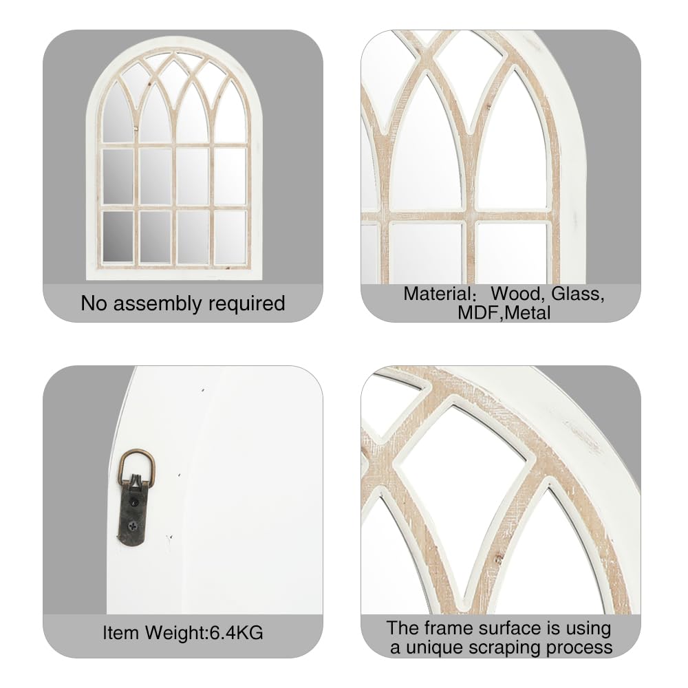 Runglecho Farmhouse Window Pane Mirror, Large Decorative White Wall Mirror for Living Room Kitchen Entryway, 24 L x 34 (White Frame with Brown) Runglecho