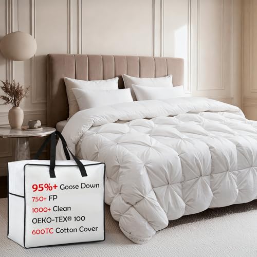 Gjzawayk Premium Goose Down Comforter King Size, 95% Goose Down, 750 Super Fill Power, 53oz Down Fill Weight,Breathable 100% Cotton, All Season Cloud Fluffy Duvet Insert,90"x100" Gjzawayk