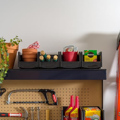 IRIS USA Medium Stackable Storage Bins, 8-Pack, 11"L x 6"W x 5"H, |Made in USA|, Plastic Open Front Shelf Bin for Organizing Parts, Hardware, Tools, Supplies, Garage Shelf, Pantry - Black IRIS USA