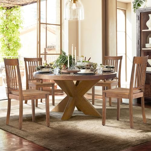 COLAMY Wooden Dining Room Chairs Set of 6, Spindle High Back Windsor Kitchen Side Chair, Farmhouse Dining Chairs for Kitchen, Dining Room, Light Brown COLAMY