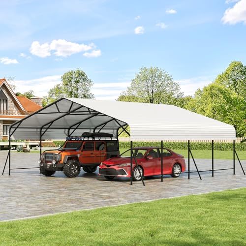 Garvee 20x20x9 ft Metal Carport, Oversized Metal Garage with Galvanized Steel Roof for All Weather, Heavy Duty Carports for Car, Boats and Tractor Garvee