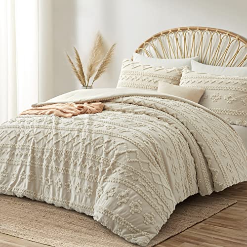 Oli Anderson Beige King Comforter Set Tufted Geometry Bedding Set King 3 Pieces, Boho Shabby Chic Comforter with 2 Pillowcases Oli Anderson