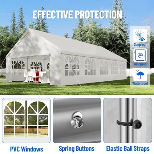 20'X32' Party Tent with Removable Sidewall Windows, Outdoor Heavy Duty Wedding Gazebo, Event Shelter Wedding Canopy Tent for Parties Carport BBQ, White & Straight Edge CuisinSmart