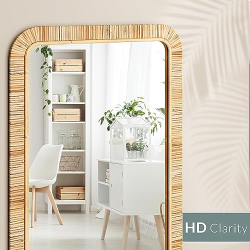 Barnyard Designs Rattan Bathroom Mirror – Rustic Farmhouse Style Handmade Wicker Rattan Frame - Boho Mirror for Nursery Wall Décor (24" x 36", Rectangular) Barnyard Designs