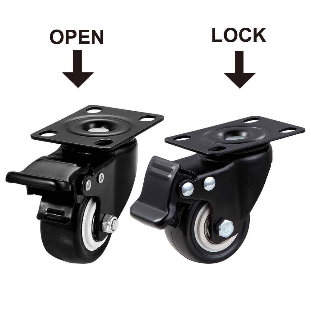 Caster Wheels, 2 inch Casters, Casters Set of 4 Heavy Duty - CLOATFET Locking Casters, Swivel Casters with Brake (Top Plate), Non Marking Black Castor Wheels for Cart Furniture Workbench CLOATFET