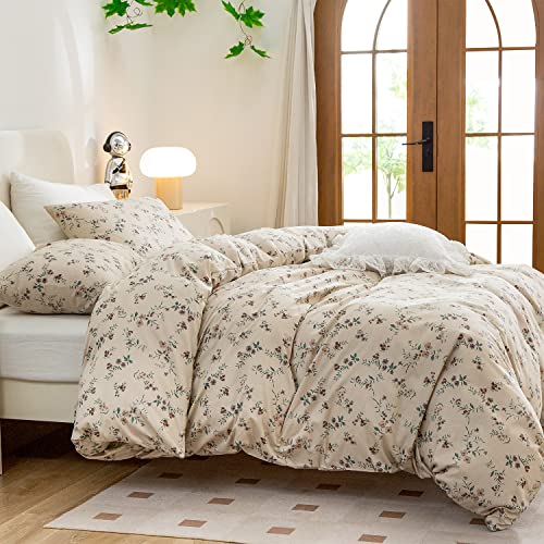 Jane yre Duvet Cover Queen Floral, Brushed Microfiber 3 Pieces Bedding Set, Garden Style Vintage Floral Queen Duvet Cover Flower, with Zipper Closure, Luxury Soft Breathable Comfy Jane yre
