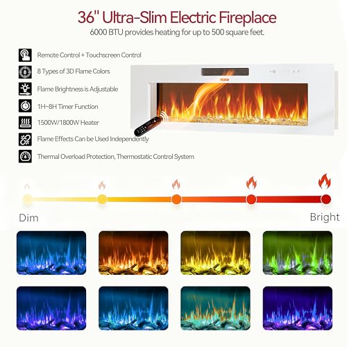 FJTJBSI 70" Fireplace TV Stand with 36" Electric Fireplace Entertainment Center with Charging Station and LED Light Console Table for Television up to 80 inch with Storage for Living Room FJTJBSI