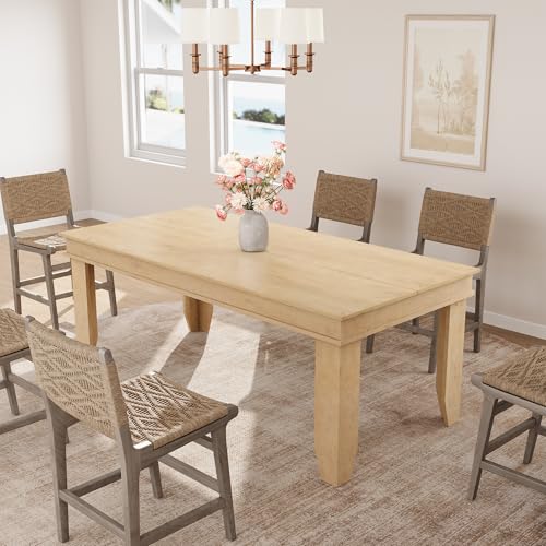 GarveeHome Farmhouse Dining Table for 6-8 People, 71 in Long Kitchen Tables with Wooden Sturdy Frame, 6 ft Large Rectangular Dinner Table for Dining Room, Kitchen, Natural, 71" Non-extendable GarveeHome