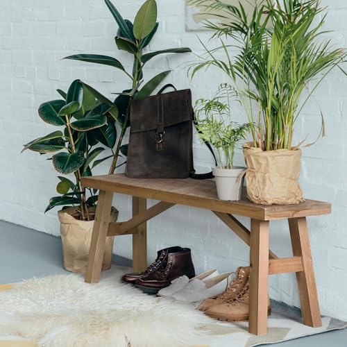 Sawmill Long Wood Bench, 43" Farmhouse Entryway Bench for Living Dining Room, Rustic Entry Way Benches Seat, Solid Wood, Handcraft Finshed, Natural Wnutrees