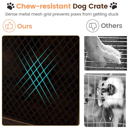 PETSITE 32.5 Inches Wooden Dog Crate Furniture, Decorative Industrial Indoor Dog Kennel Cage with Translucent Window, and Lockable Door, Pet House End Table Ideal for Small and Medium Dogs PETSITE