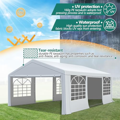 GARTOO 20' x 20' Canopy Party Tent & Carport - Heavy Duty Outdoor Wedding Gazebo with 4 Sand Bags, Event Shelter Canopy for Outdoor Event, Wedding, Birthday Party GARTOO