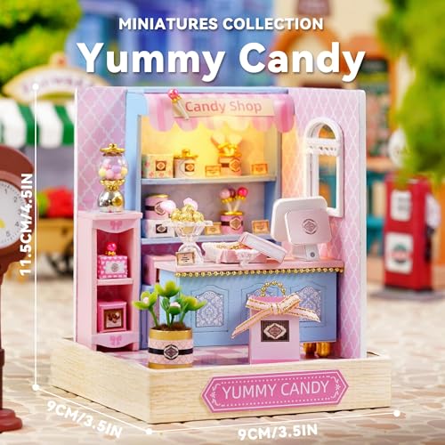 Flever Dollhouse Miniature DIY House Kit Creative Room with Furniture for Romantic Valentine's Gift (Yummy Candy)