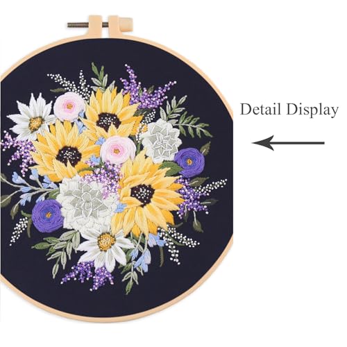 Silentsea Floral Embroidery Kit with Hoop, Sunflower Bouquet Pattern, 3 Designs, Beginner Cross Stitch Set