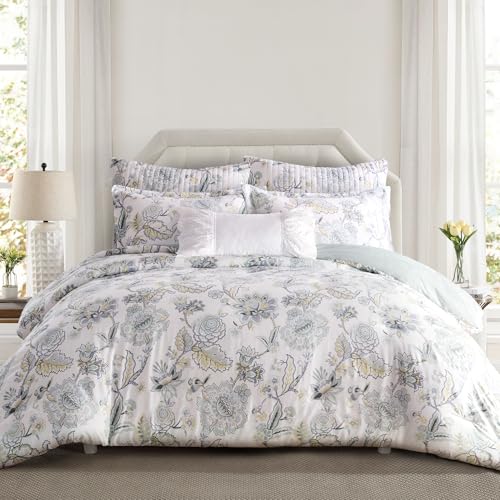 Levtex Home Ophelia Spa Reversible Full/Queen Comforter Set (90x94in) with 2 Pillowcases (26x20in) - Bedding - Blue, Yellow, White - Rayon Full/Queen Size Comforter Set - Lightweight, Soft, Pre-Washed Levtex Home