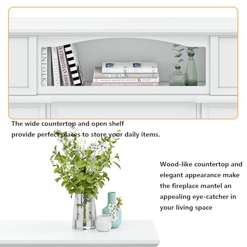 BOSSIN 43" Electric Fireplace with Mantel, 14-Color LED Light Strip, 23 inch Insert, Freestanding TV Stand with Heater, Wooden Surround, Faux Log & LED Flames, Remote Control, 750W/1500W, White BOSSIN