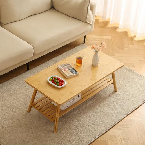 Houseables Folding Floor Table, Bamboo Coffee Table, Floor Desk, 15”H x 39”L x 20”W Living Room Coffee Table, Low Coffee Table, Japanese Floor Table, Low Table for Sitting on The Floor, Light Wood Houseables