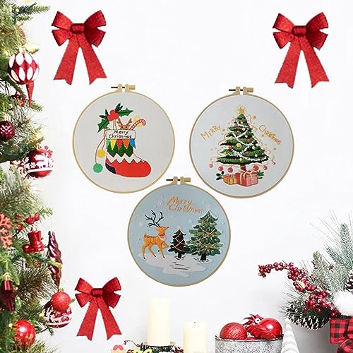 Esffaci Embroidery Starter Kit for Adult Beginner with Xmas Tree Pattern Stamped Cross Stitch Set with Embroidery Cloth Hoop Needle Threader Embroidery Floss and Instruction