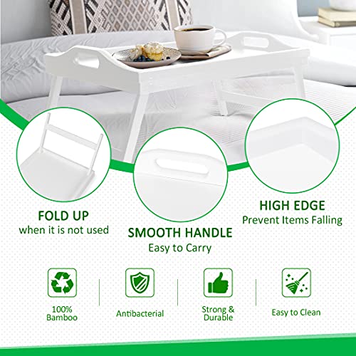 Breakfast Tray Table with Folding Legs Serving Tray Bamboo Dinner Trays for Platter Laptop Desk Bed Table Kitchen Serving Tray Snack Trays Large Size (White Large) Artmalle