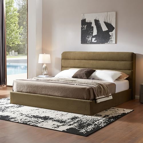 Zanmintaobo Lift Up Storage Bed King Size, Upholstered Platform Bed with Hydraulic System & Wood Slats Support, King Bed Frame with 3-Panel Headboard, No Box Spring Needed, Easy Assembly, Green Zanmintaobo