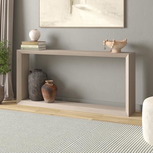 Henn&Hart 64" Wooden Rectangular Console Table Entryway Table, Sofa Table with Wooden Shelf for Entryway, Living Room, Couch, Hallway, or Office, Beech White Henn&Hart