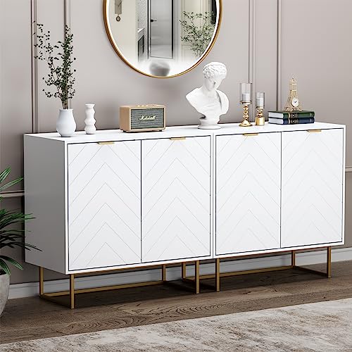 Scurrty Set of 2 31.5'' Sideboard Buffet Cabinet with Storage, Top Weight Capacity 150lbs Sideboard Storage Cabinet with Doors and Adjustable Shelf, Accent Cabinet for Living Room, Kitchen, White Scurrty