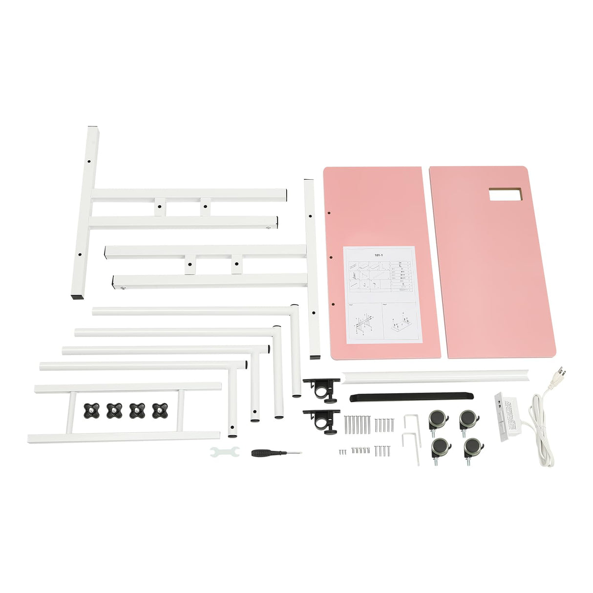 Upyouths Mobile Stand up Desk with USB Interfaces&Socket, Adjustable Standing Desk with Wheels Home Office Workstation, Sit Stand Desk Rolling Desk Laptop Cart for Standing or Sitting (Pink) Upyouths