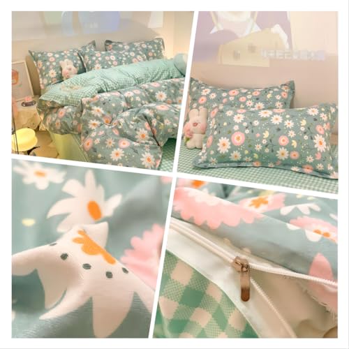 CinYana Sage Green Duvet Cover,Botanical Daisy Floral Duvet Cover Set,3 Pcs Kids Comforter Cover Set,Garden Flower Bedding Set,Soft Reversible for Girls Women Boys(Flowers,Twin) CinYana