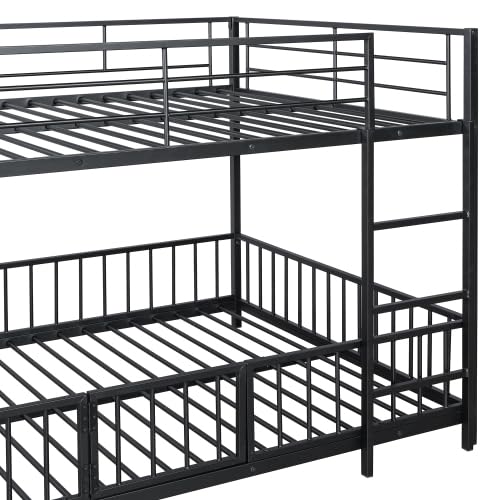 Harper & Bright Designs Full Over Full Metal Bunk Bed with Slide, Heavy Duty Bunk Bed with Small Door, Fence and Ladder for Girls Boys, Black Harper & Bright Designs