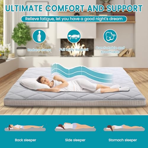 SUNYRISY Japanese Floor Futon Mattress, Thicken Roll up Tatami Mat, Foldable Mattress Topper Sleeping Pad Lounger Guest Bed for Camping Couch, Twin Full Queen SUNYRISY