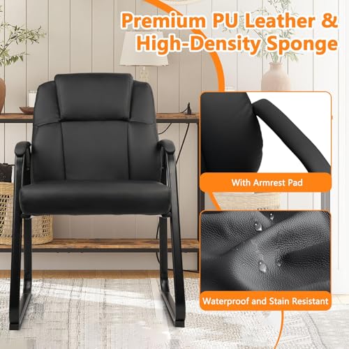 CLATINA Leather Guest Chair with Padded Arm Rest for Reception Meeting Conference and Waiting Room Side Office Home Black with Sled Base 8 Pack CLATINA