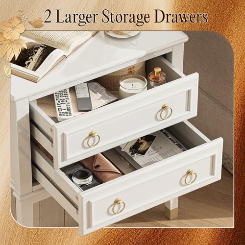 Huuger 27.6 Inch Tall Nightstand with Charging Station, USB-C Port, Larger Night Stand Set of 2, Bedside Table with 2 Drawers, 11.4 Inch Raised Legs, Side Tables End Tables, for Bedroom, White Huuger