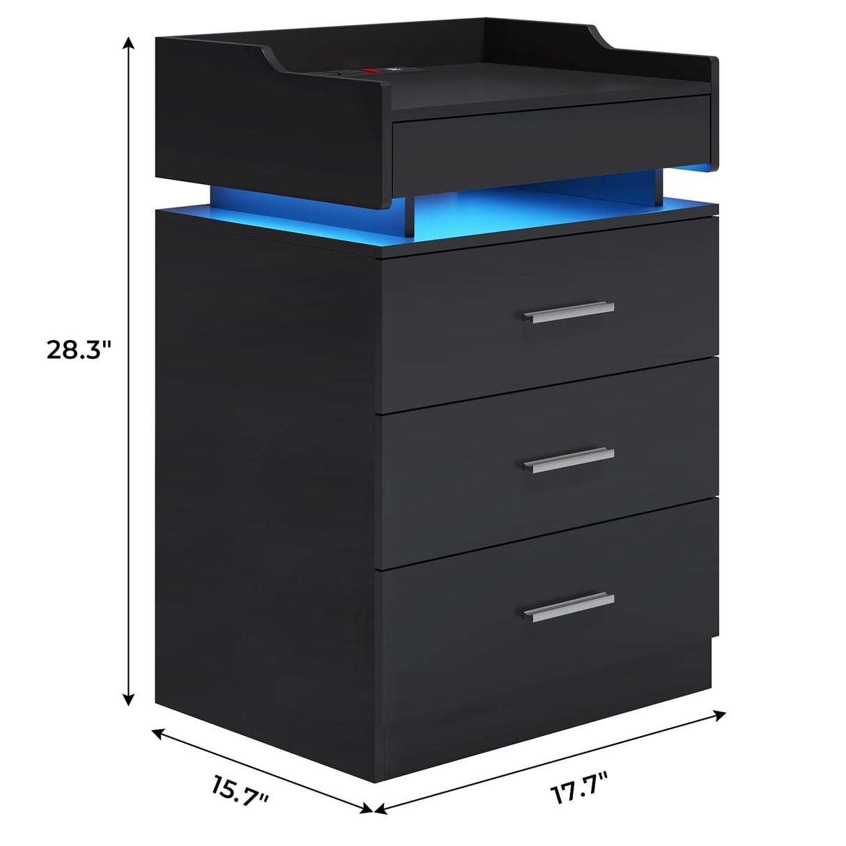 HAUOMS Black Nightstand Set of 2,LED Night Stand with Charging Station & Pull-Out Tray,Bedside Table with Drawers,Modern End Table Side Table Storage Cabniet HAUOMS