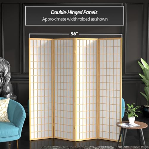 Red Lantern 6 ft. Tall Window Pane Shoji Screen - Natural - 4 Panels Red Lantern