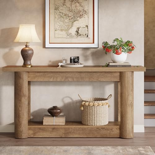 Tribesigns 63-Inch Farmhouse Console Table, 2-Tier Storage Sofa Table Behind The Couch, Narrow Long Entryway Furniture for Home Hallway, Entrance, Living Room, Brown Tribesigns