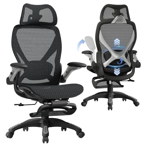 ELABEST X100 Ergonomic Mesh Office Chair with Footrest, Big and Tall Hone Desk Chair with 5D Flip-Up Arms, Adjustable 3D Lumbar Support,Gaming & Executive Computer Chairs ELABEST