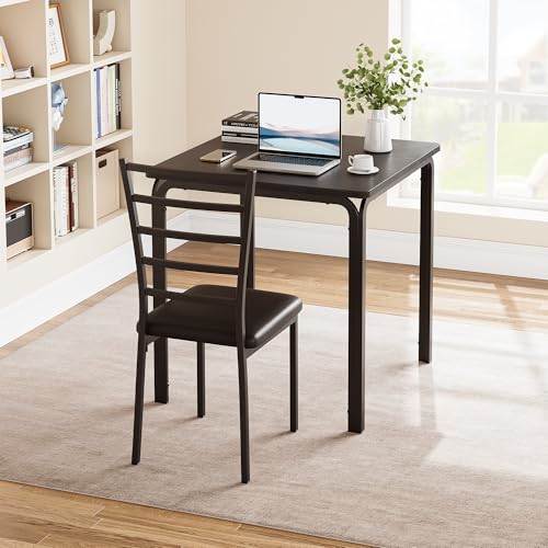ELETHEBIA Dining Table Set for 2 Person Seat,Table with 2 Upholstered Chairs - Spacious Square Rounded Corner Top, Perfect for Apartment Living Room, Dining Room, Study, and Kitchen Workspace (Black) ELETHEBIA