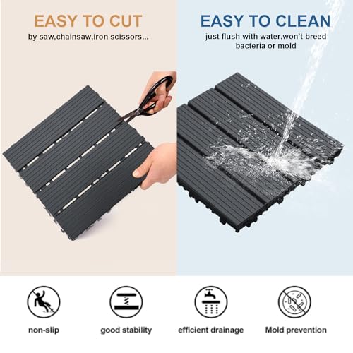 Interlocking Deck Tiles, 27 PCS Outdoor Patio Flooring, 12"x12" Interlocking Decking Tile Outdoor All Weather Use, Waterproof Patio Pavers for Pool Balcony Backyard Porch, Dark Grey SAILARY