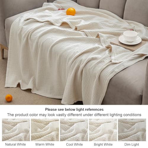 PHF 100% Cotton Muslin Blanket King Size 108"x90", 4-Layer Lightweight Gauze Throw, Breathable Cloud-Soft Minimalist Blanket for Bed, Couch, Camping & Baby, Oat Milk, Ideal Gift PHF