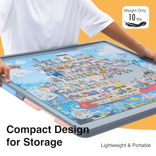 WELGEE Rotating Puzzle Board for 1500 Pieces with Drawers and Cover | Upgraded Lazy Susan Spinning Jigsaw Puzzle Organizer Table (35"x27") | Durable ABS Plastic, Ideal Gift for Mum WELGEE