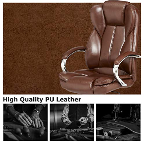 Office Chair Desk Computer Chair with Lumbar Support Arms Headrest High Back Executive Task Rolling Swivel PU Leather Adjustable Ergonomic(Brown) BestOffice