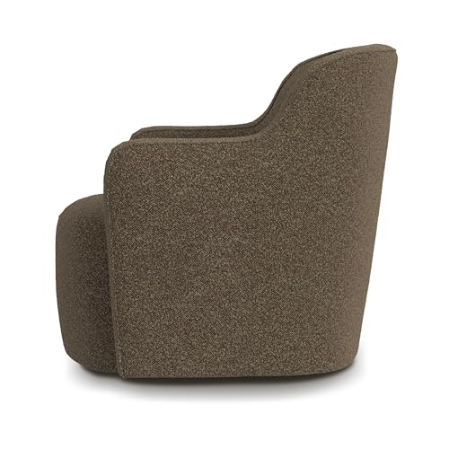 HomePop Home Décor Upholstered 360° Barrel Back Swivel Chair | Accent Chairs for Living Room & Bedroom | Decorative Home Furniture, Dark Brown Boucle HomePop