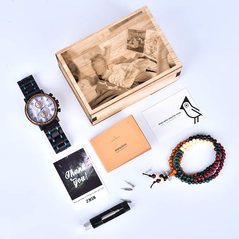 2win Engraved Wood Watches Personalized Gifts for Men Husband Boyfriend My Man Fiancé Groomsman Wedding Birthday Christmas Anniversary Wacth (Custom Box Photo) 2win