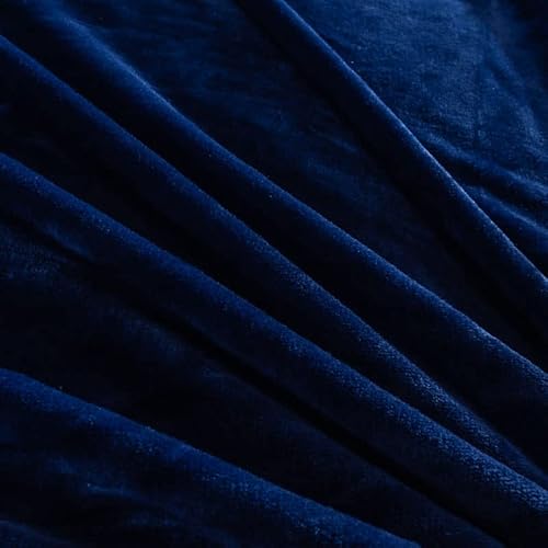 MORANJIAFANG Plush 340GSM Flannel Bed Blanket Cozy Microfiber Soft Thermal Fleece Blanket (Dark Blue, Oversized King 144"x144") MORANJIAFANG