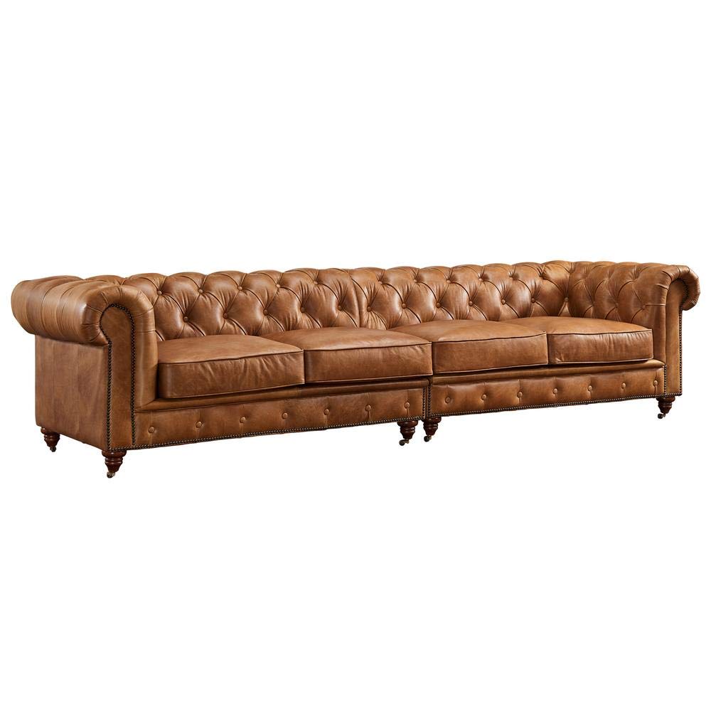 Crafters and Weavers Century Chesterfield Sofa - Light Brown Leather - 118" Crafters and Weavers