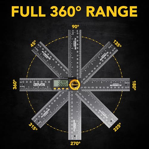 LEXIVON Aluminum Digital Angle Finder Gauge, 5-inch/130mm Multi-Purpose Protractor, Includes XL Display and Rugged Zippered Pouch (LX-DAF5) LEXIVON