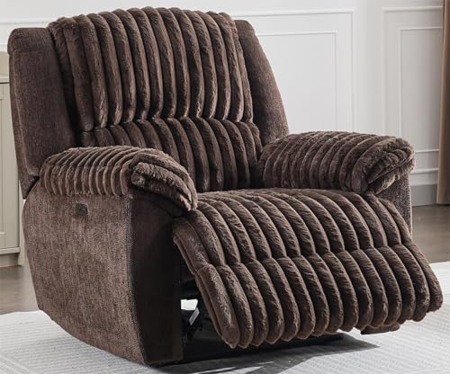 Oversized Power Recliner Chairs Zero Gravity for Big Man Faux Fur Electric Extra Large Recliners with USB Port for Living Room Soft Overstuffed Reclining Theater Seating 26" Seat Width Brown
